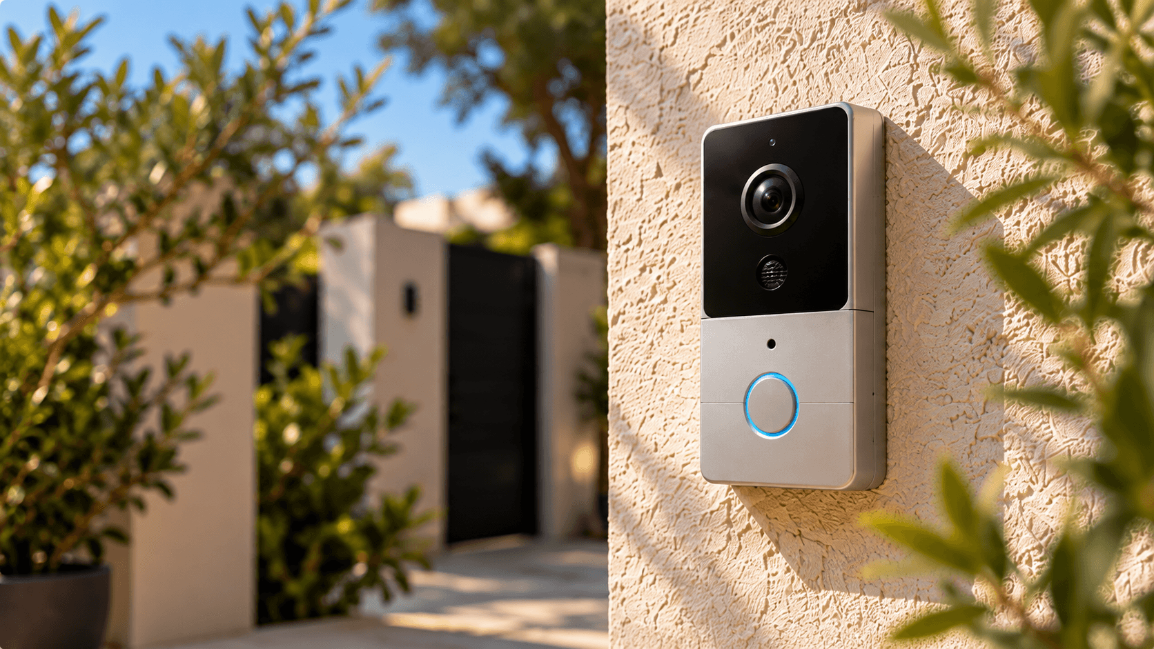 Interfono inteligente instalado en la entrada de una vivienda